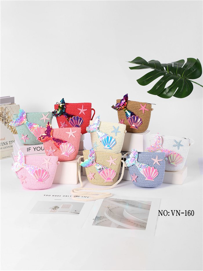 Bolso bandolera infantil rafia sirena brillante