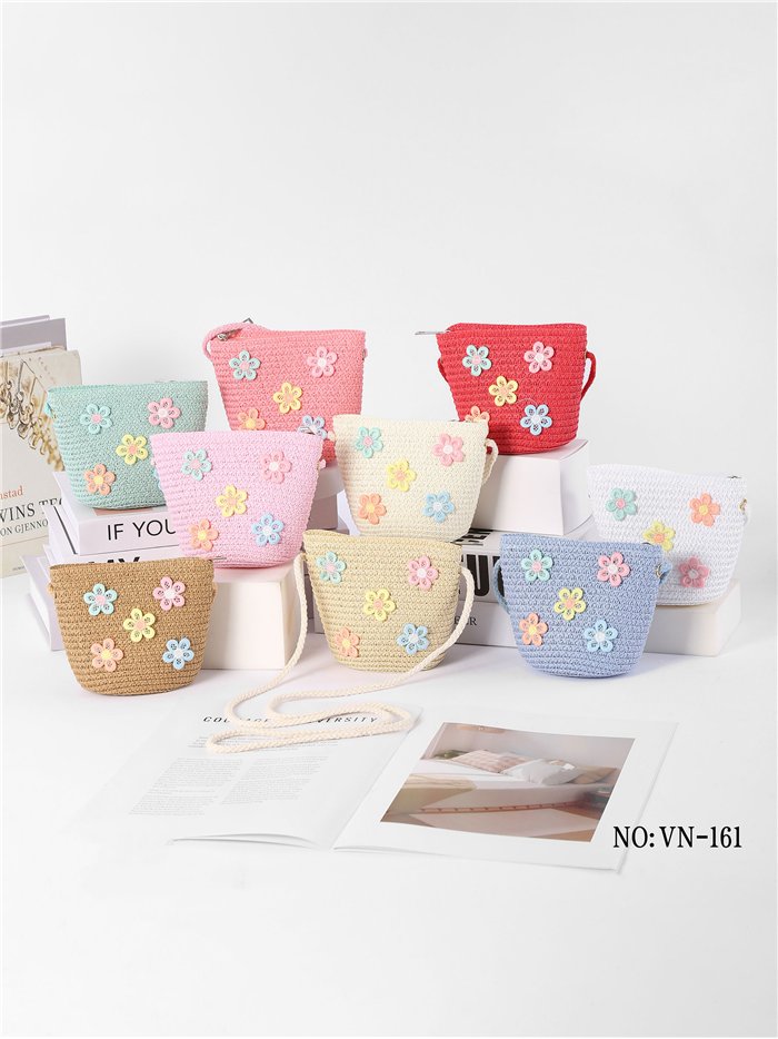 Bolso bandolera infantil rafia flores pastel