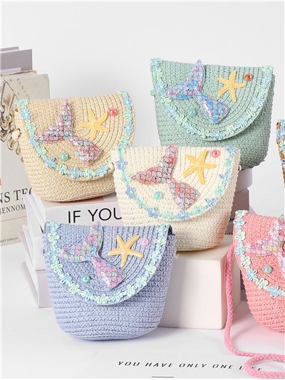Bolso bandolera infantil rafia cola de sirena