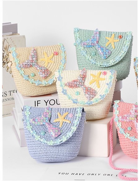Bolso bandolera infantil rafia cola de sirena