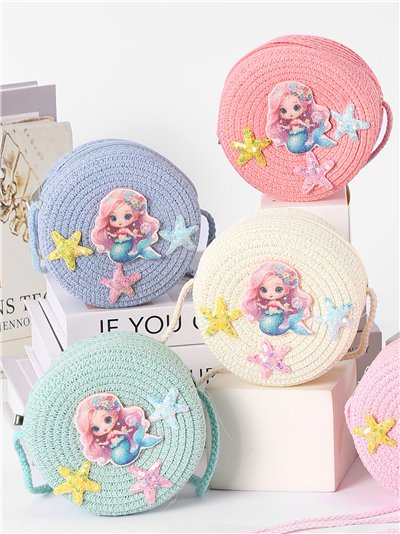 Bolso bandolera infantil redonda rafia sirenita