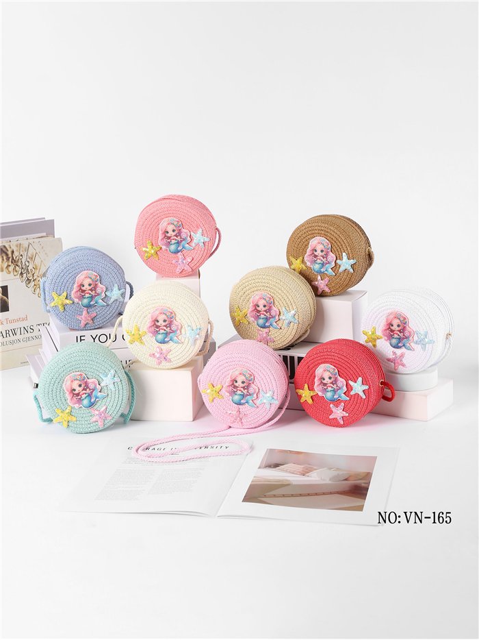 Bolso bandolera infantil redonda rafia sirenita
