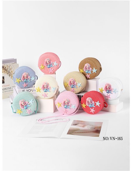 Bolso bandolera infantil redonda rafia sirenita