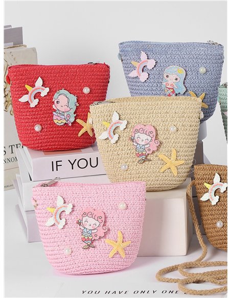 Bolso bandolera infantil rafia sirena marina