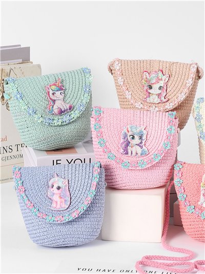 Magische Einhorn-Raffia-Schultertasche für Kinder