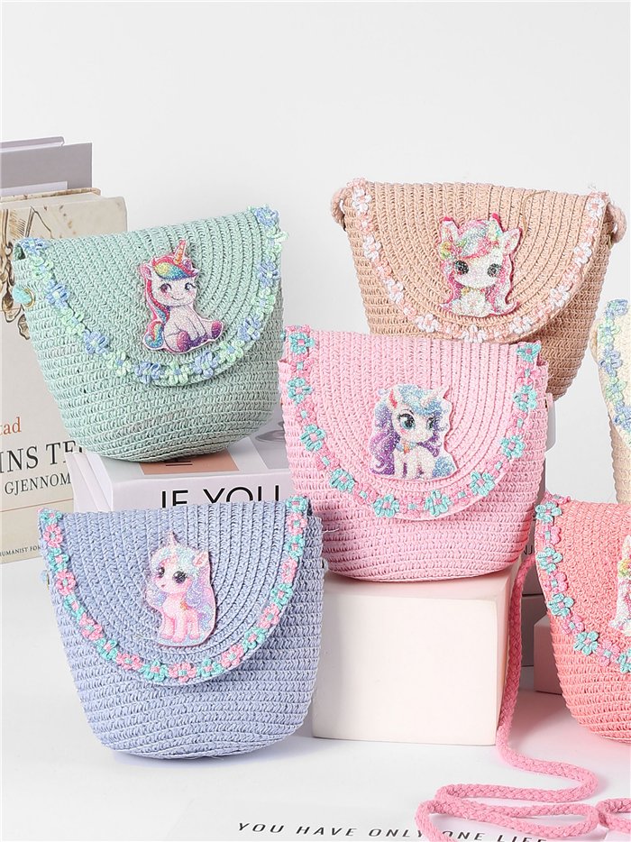 Magische Einhorn-Raffia-Schultertasche für Kinder