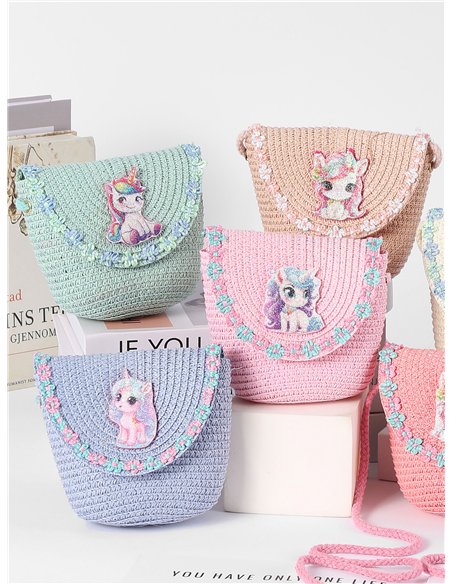 Magische Einhorn-Raffia-Schultertasche für Kinder