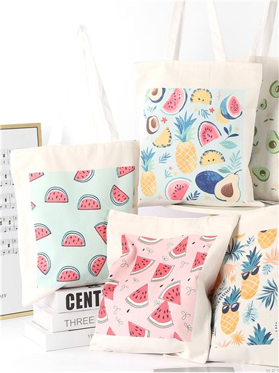 Sacola de compras com estampa de frutas
