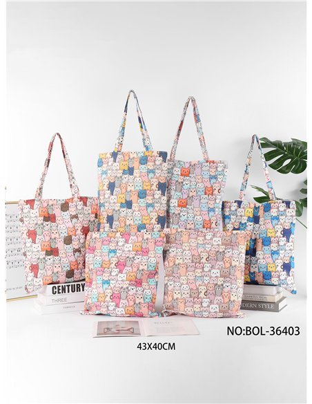 Bolso tote estampado gatos de colores
