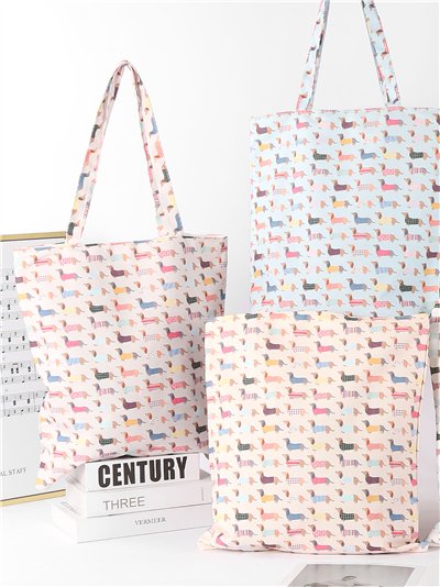 borsa tote con stampa di bassotto