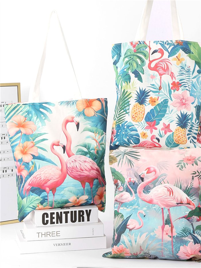 Bolso tote estampado flamencos tropicales