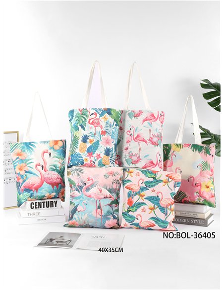 Bolso tote estampado flamencos tropicales