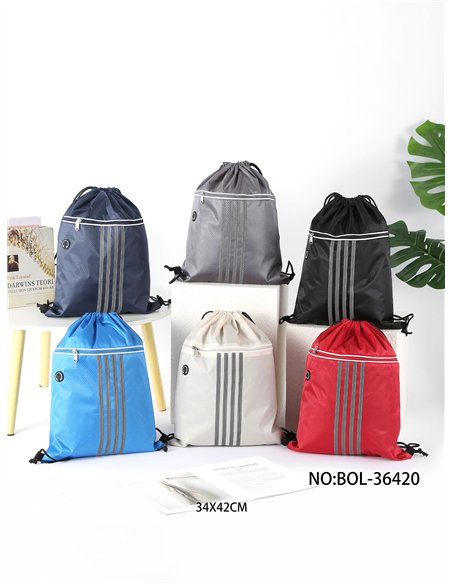 Mochila saco deportiva con cremallera frontal