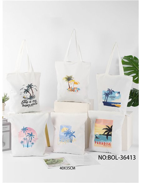 Bolsa de compras com estampa de paraíso tropical
