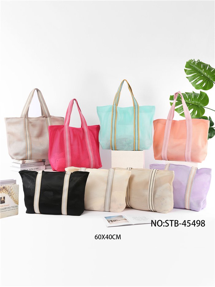 Bolso de playa de malla en tonos pastel