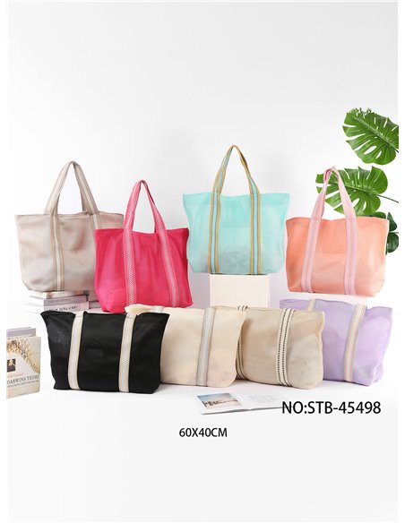 Bolso de playa de malla en tonos pastel