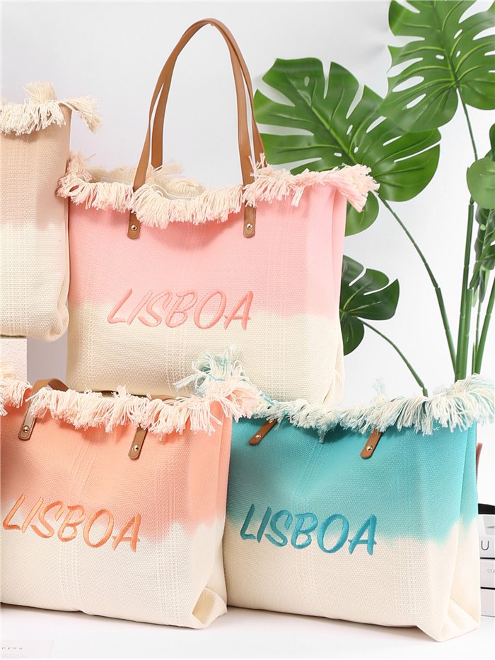 Lisbon fringed ombré beach tote