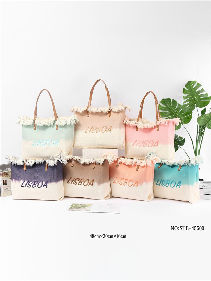 Lisbon fringed ombré beach tote