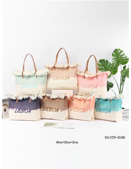 Lisbon fringed ombré beach tote