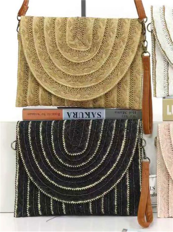 Bolso bandolera rafia boho con solapa semicircular