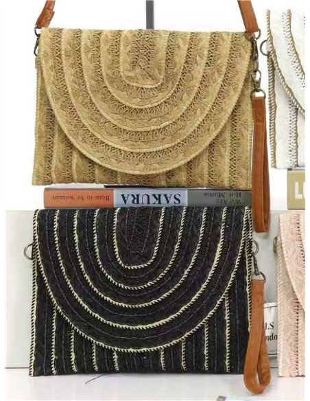 Bolso bandolera rafia boho con solapa semicircular