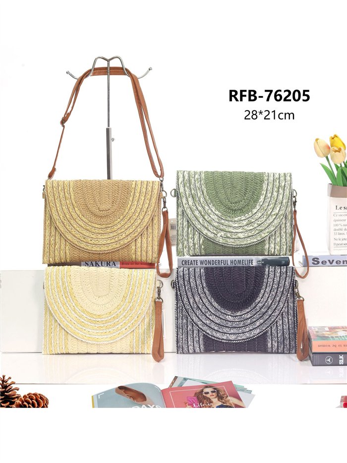 Bolso bandolera rafia con solapa semicircular