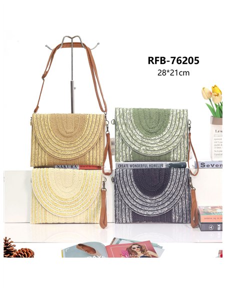 Bolso bandolera rafia con solapa semicircular