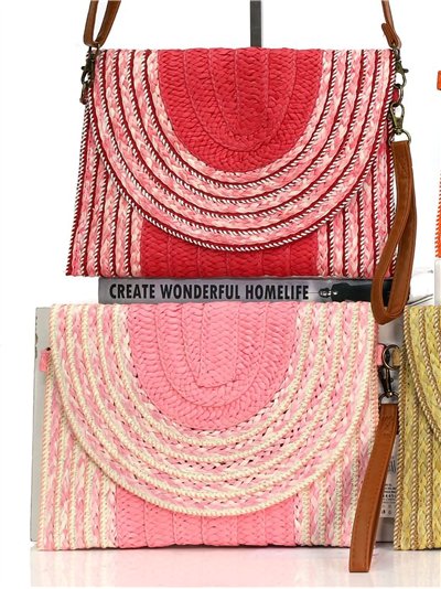 Sac bandoulière en raphia avec rabat semi-circulaire