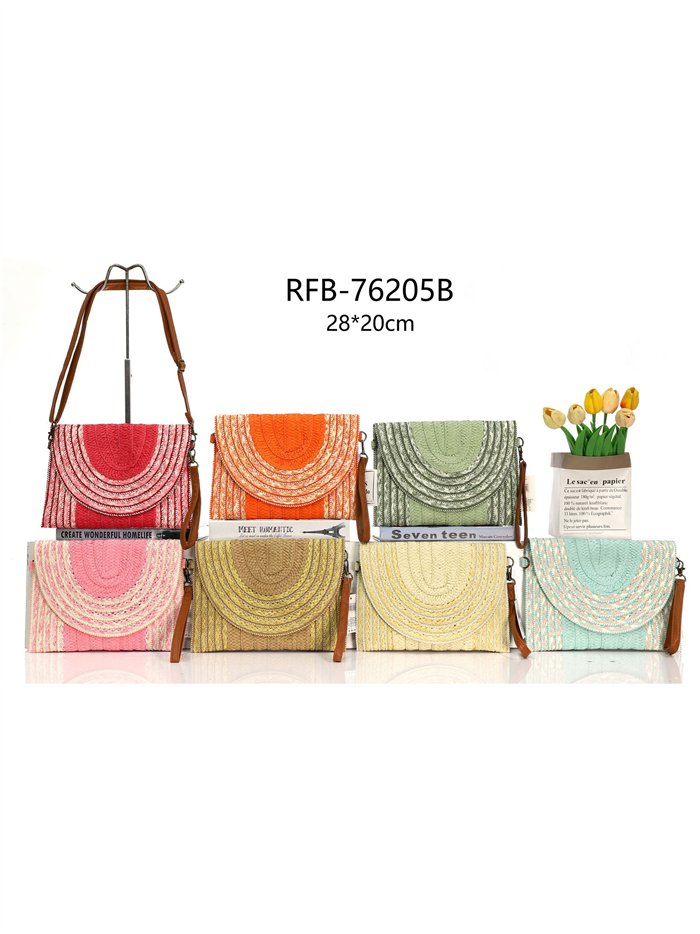 Bolso bandolera rafia con solapa semicircular