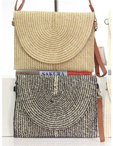 Minimalistische Bast-Umhängetasche mit halbkreisförmiger Klappe