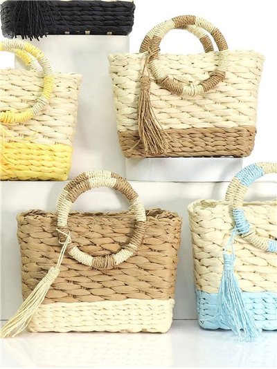 Bolso mini de rafia bicolor con borla