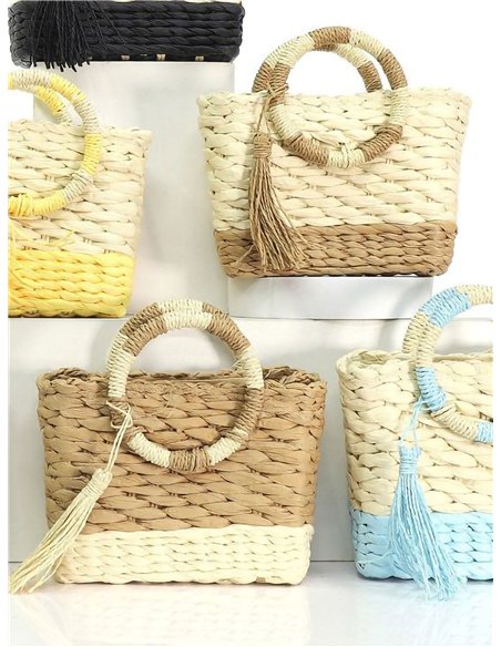 Bolso mini de rafia bicolor con borla