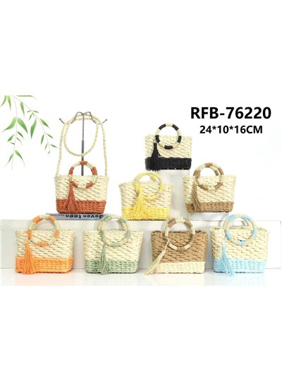 Bolso mini de rafia bicolor con borla 2