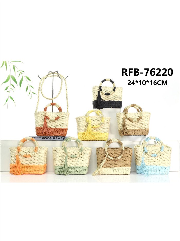 Bolso mini de rafia bicolor con borla