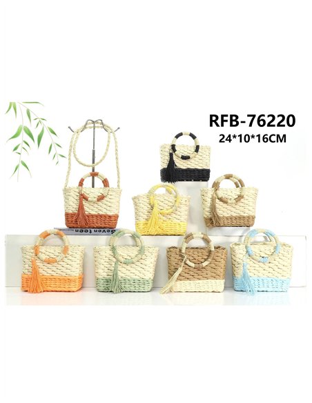 Bolso mini de rafia bicolor con borla