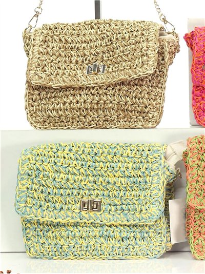 Bolso bandolera rafia trenzada con cadena
