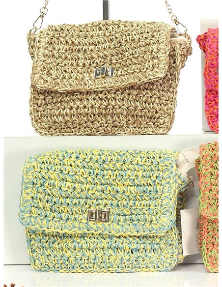 Bolso bandolera rafia trenzada con cadena