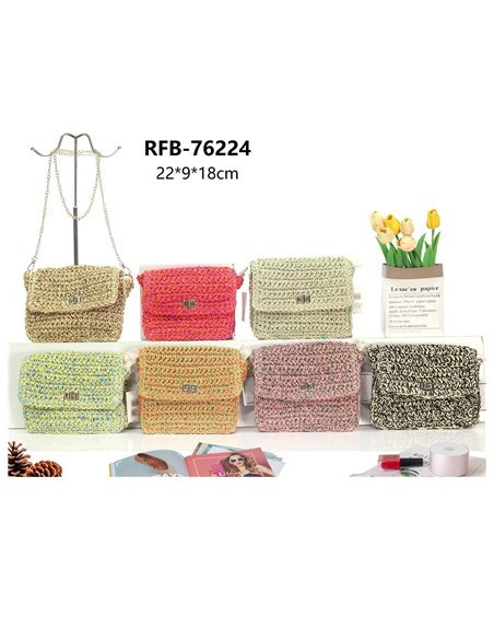 Bolso bandolera rafia trenzada con cadena