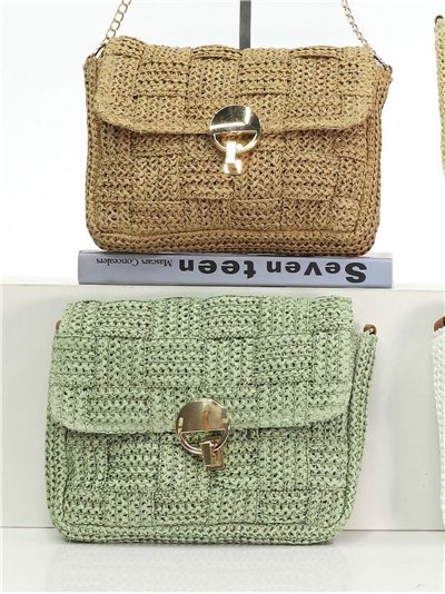 Borsa a tracolla in rafia con catena