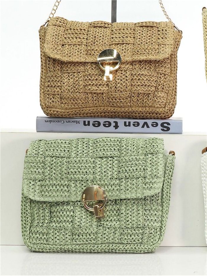 Borsa a tracolla in rafia con catena