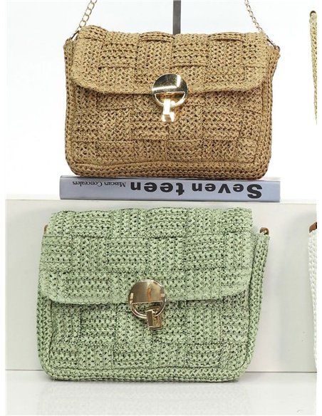 Borsa a tracolla in rafia con catena