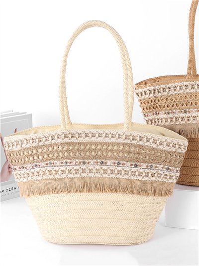 Capazo de playa con flecos y detalles abalorios