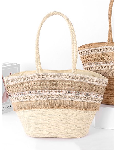 Capazo de playa con flecos y detalles abalorios