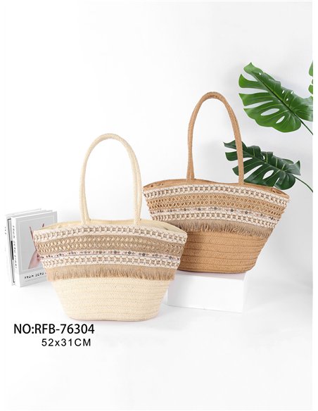 Capazo de playa con flecos y detalles abalorios