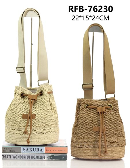 Bolso bombonera de rafia con cordón