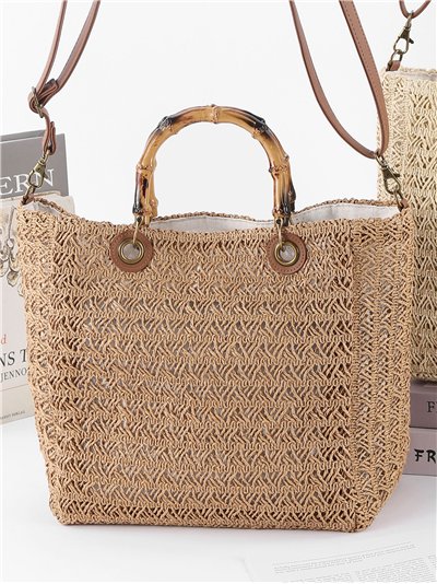 Bolso tote de rafia con asa de bambú