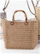 Bolso tote de rafia con asa de bambú