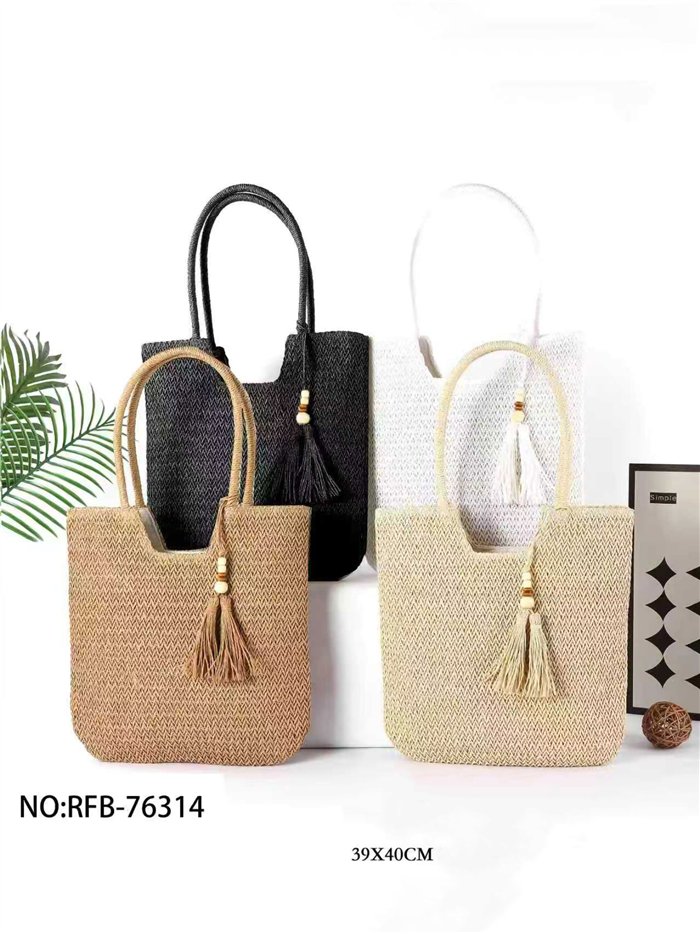 Bolso shopper de rafia con borla