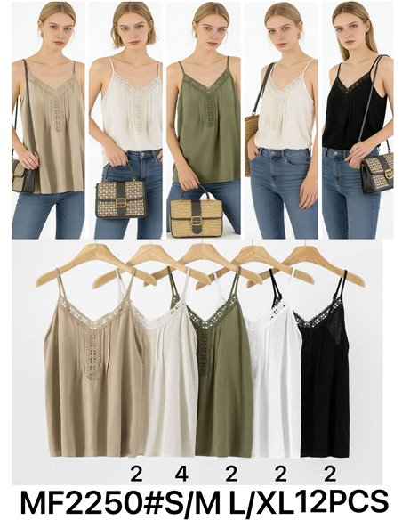 Top lencero efecto lino con encaje