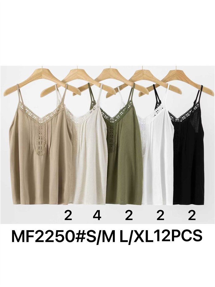 Top lencero efecto lino con encaje